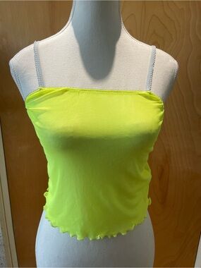 Neon green crop top with scalloped hem size 8